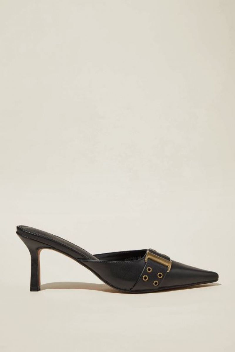 Cotton On Lilia Eyelet Pointed Mule Women's Heels Black | cBpY1XVRySV