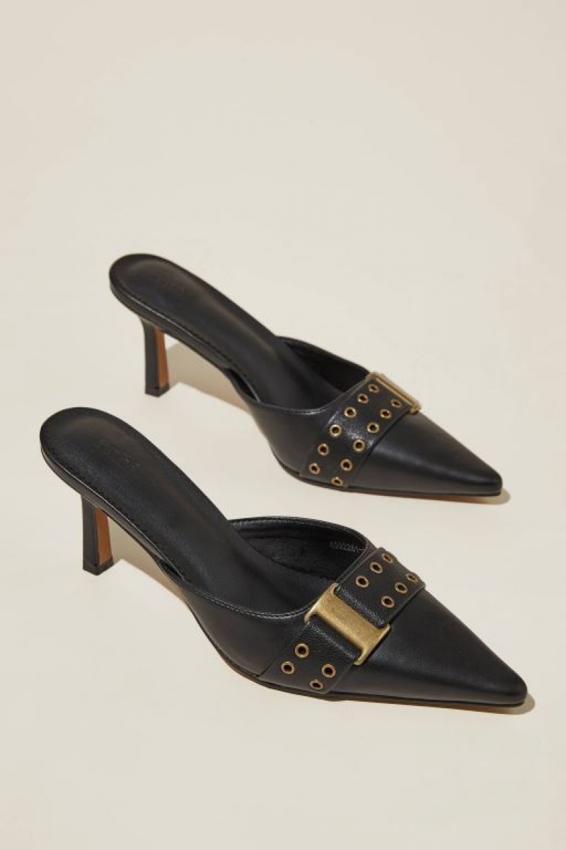 Cotton On Lilia Eyelet Pointed Mule Women's Heels Black | cBpY1XVRySV