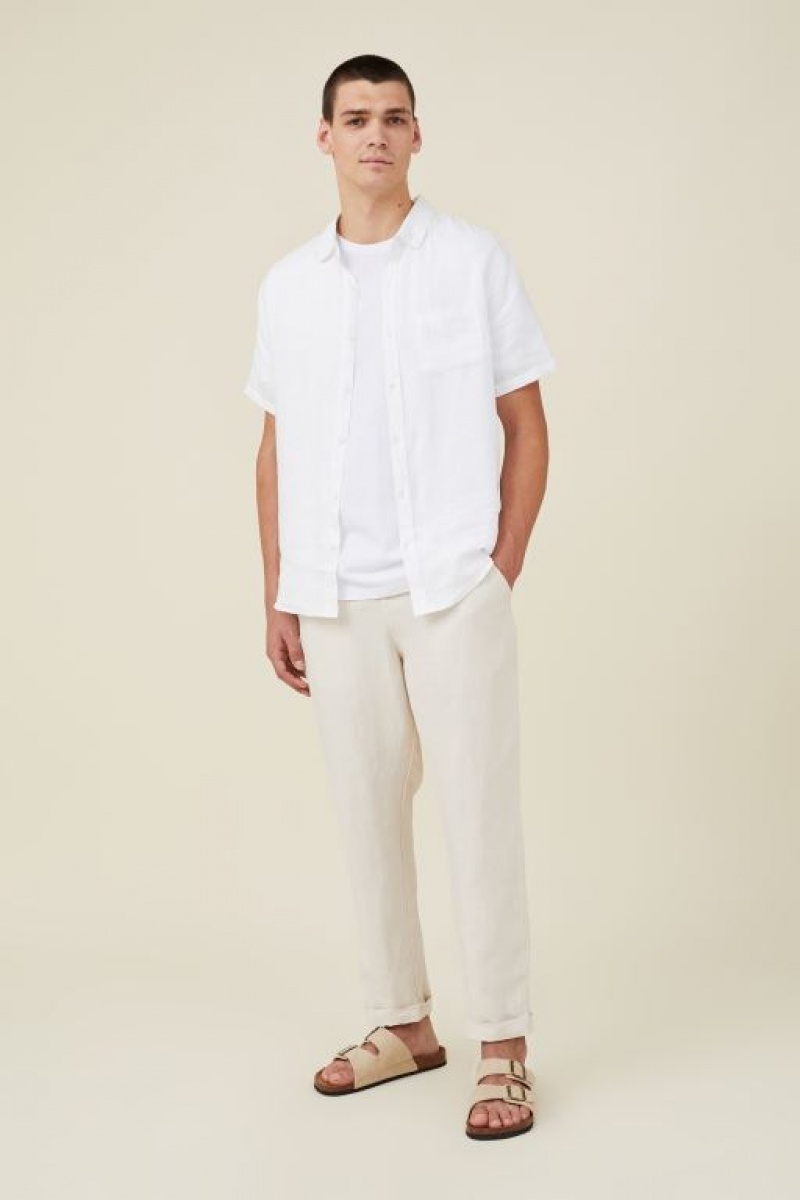 Cotton On Linen Men's Pants Beige | Af4VcoAGcJm