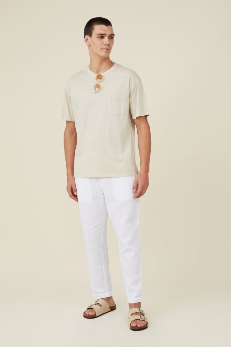 Cotton On Linen Men\'s Pants White | hdiZFApoUAI