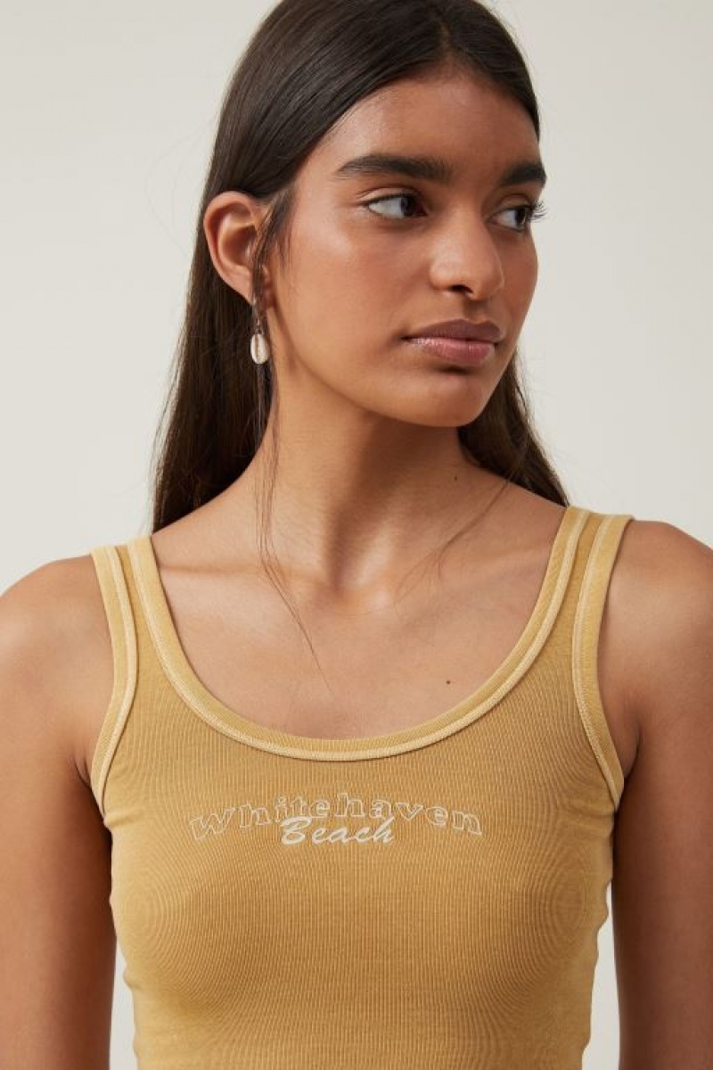 Cotton On Longline Scoop Neck Graphic Women's Graphic T-Shirts Brown | OV24sDxNROo