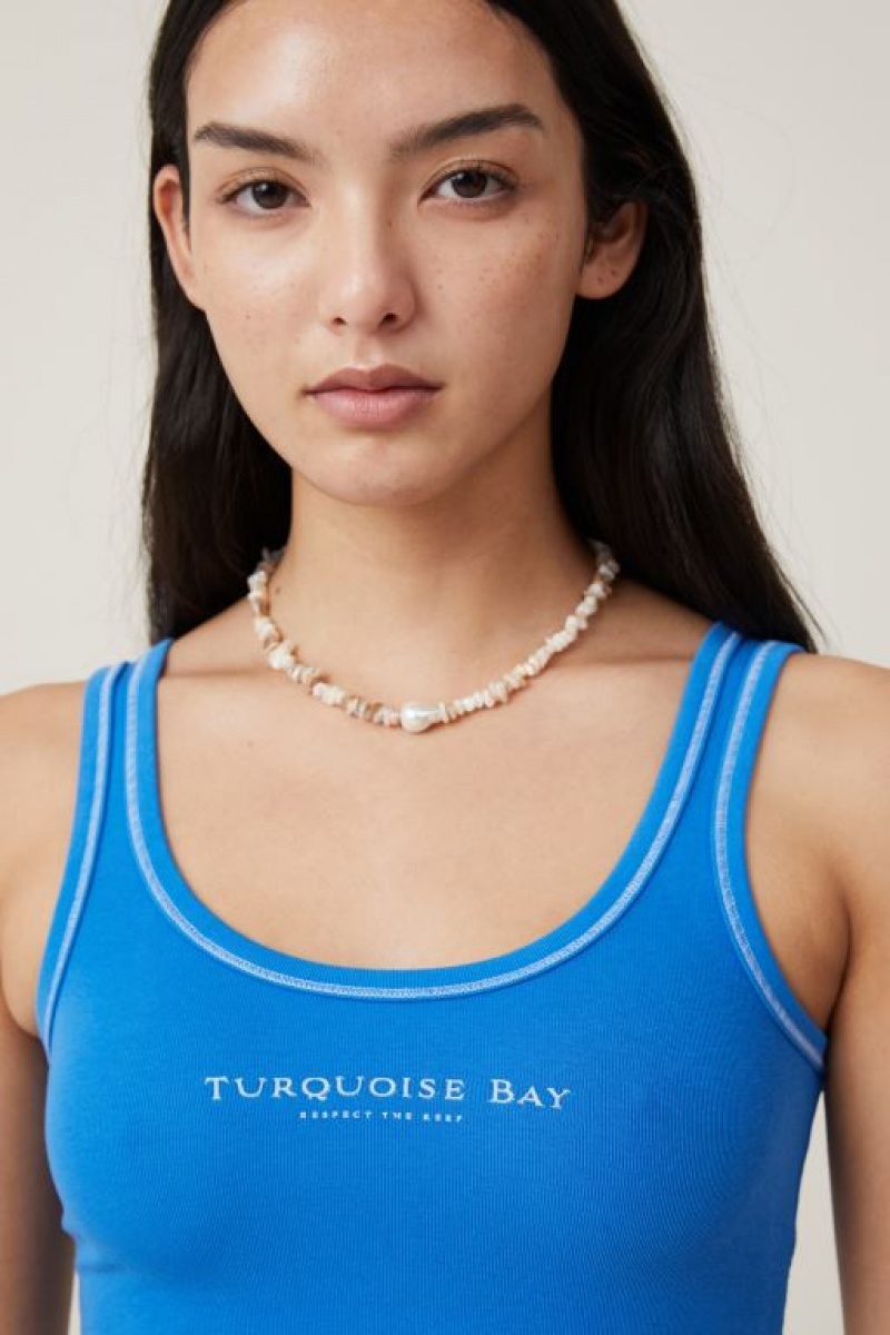 Cotton On Longline Scoop Neck Graphic Women's Graphic T-Shirts Turquoise / Blue | i1YbFm69nno