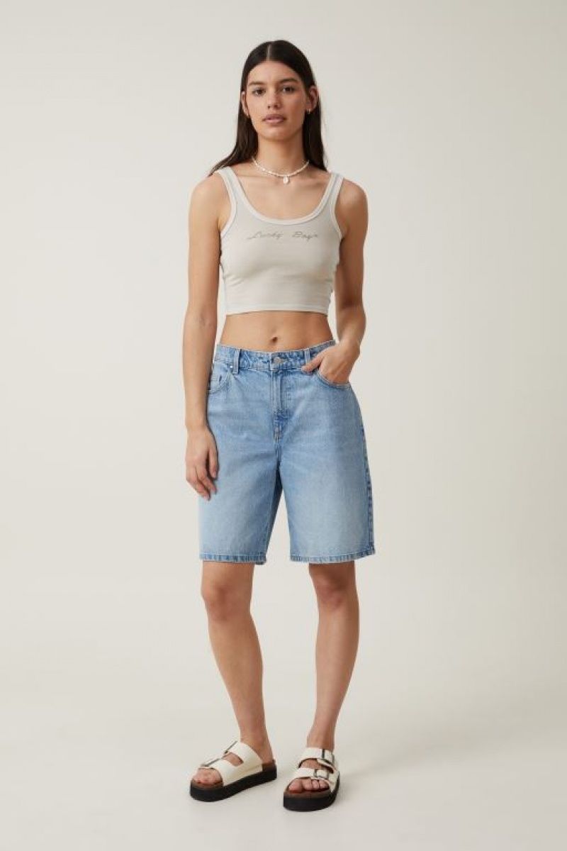 Cotton On Longline Scoop Neck Graphic Women's Tanks Grey | qrvntSdlCDO