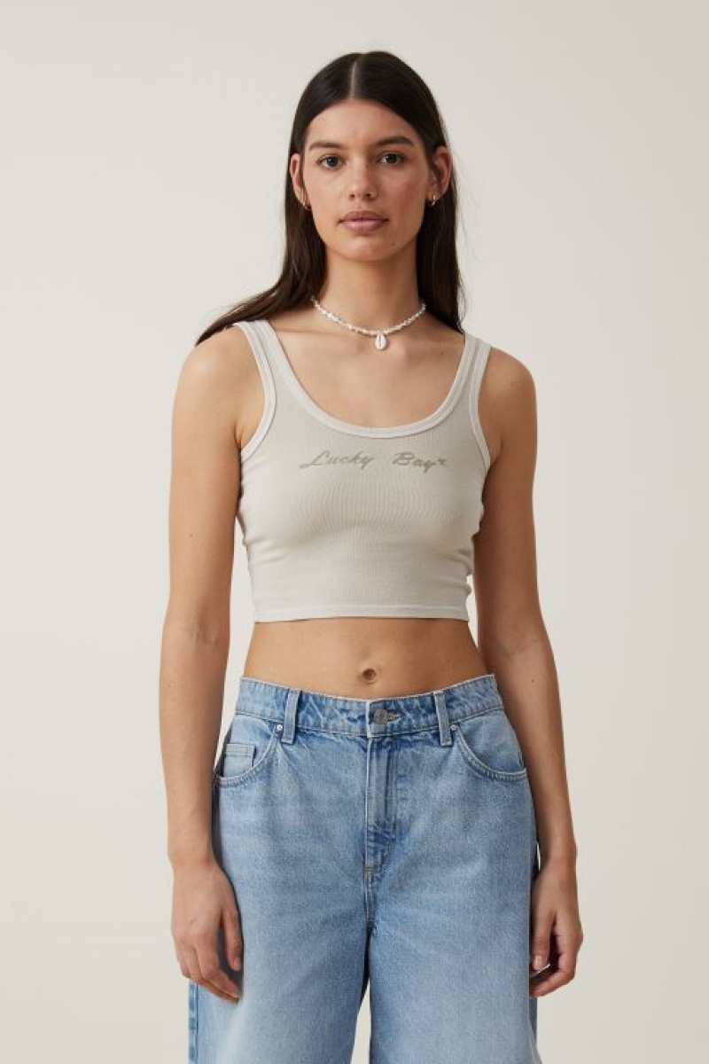 Cotton On Longline Scoop Neck Graphic Women\'s Tanks Grey | qrvntSdlCDO