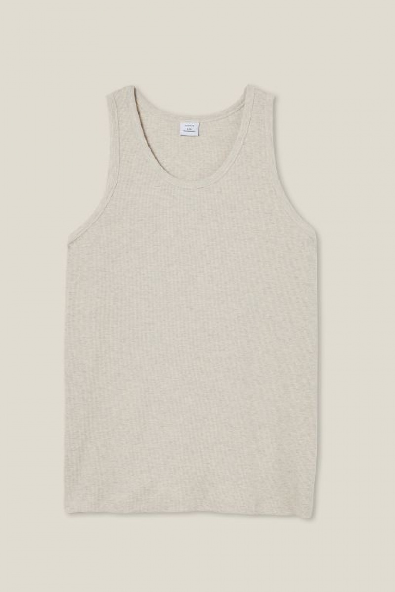 Cotton On Loose Fit Rib Men's Tanks Beige | xpzqXQglei4