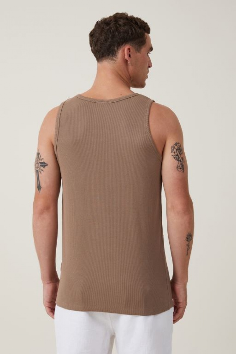 Cotton On Loose Fit Rib Men's Tanks Coffee | jbiEGnfhZ4m