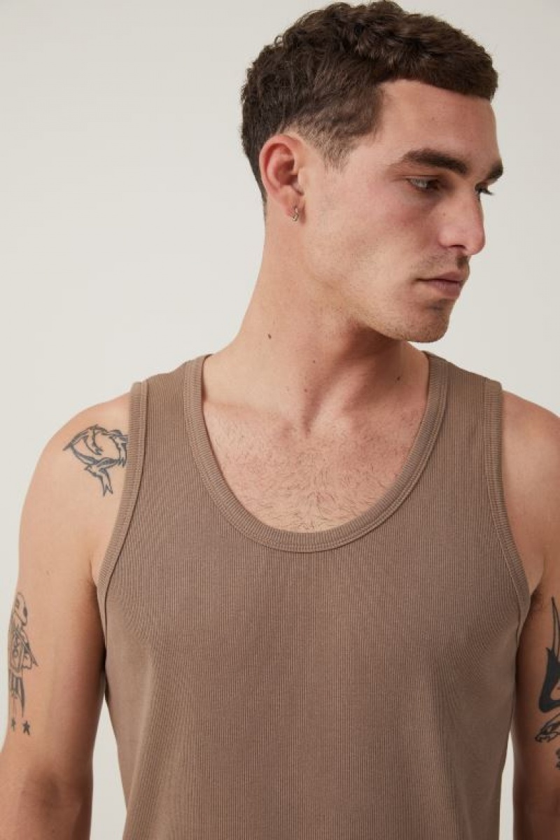 Cotton On Loose Fit Rib Men's Tanks Coffee | jbiEGnfhZ4m