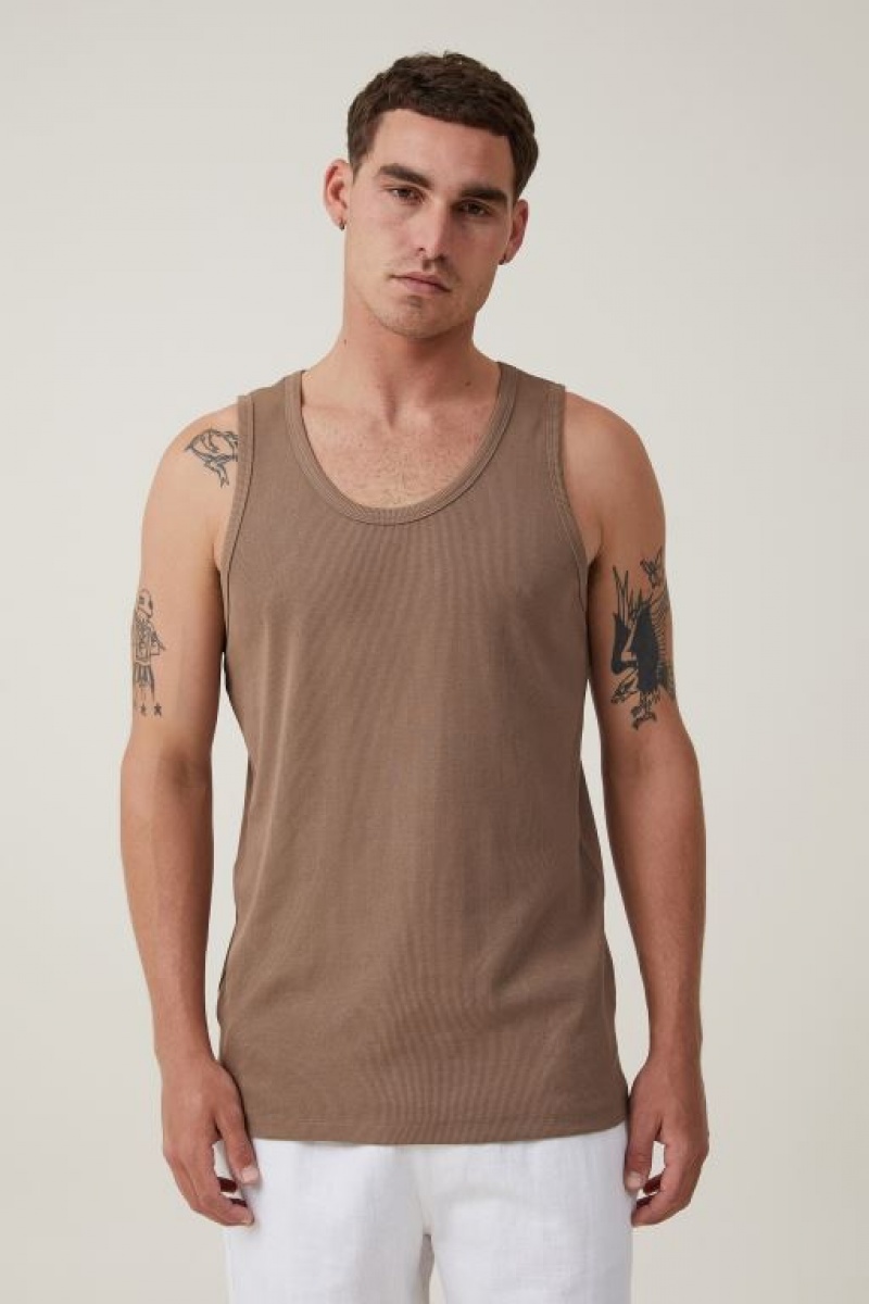 Cotton On Loose Fit Rib Men\'s Tanks Coffee | jbiEGnfhZ4m