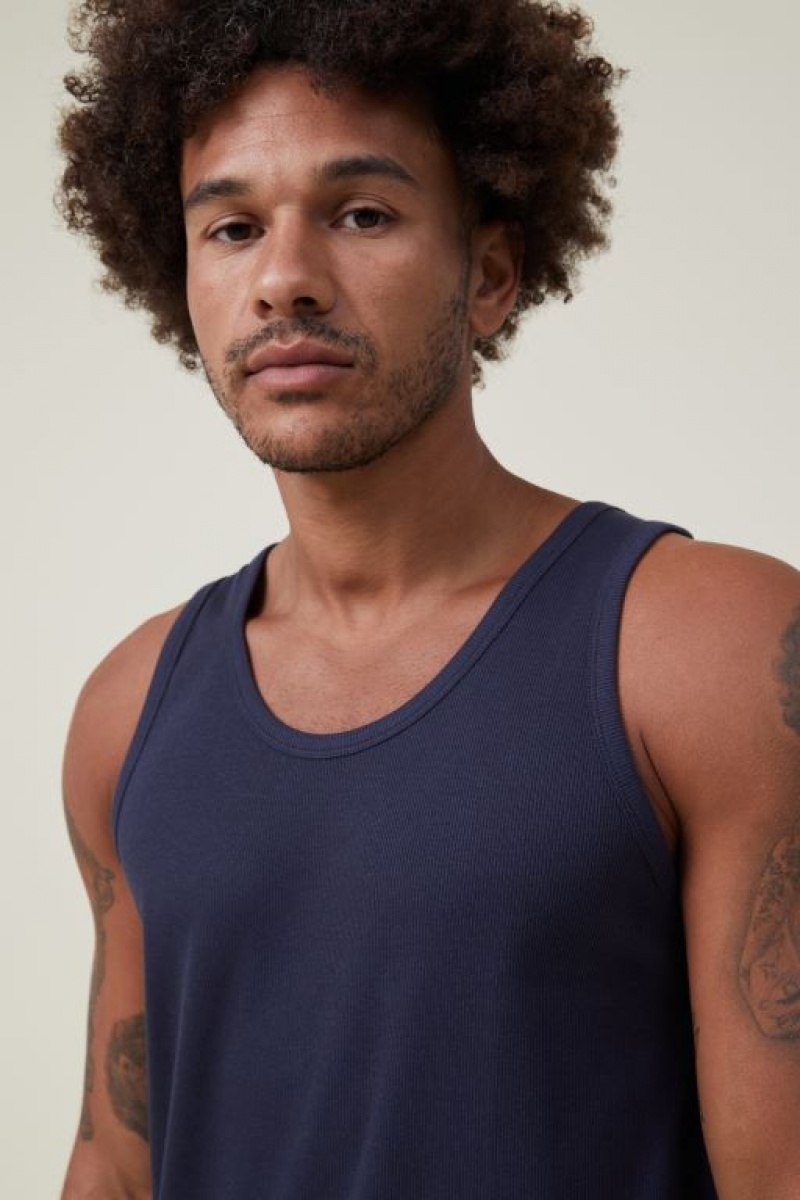 Cotton On Loose Fit Rib Men's Tanks Navy | 9KoXZH899cc