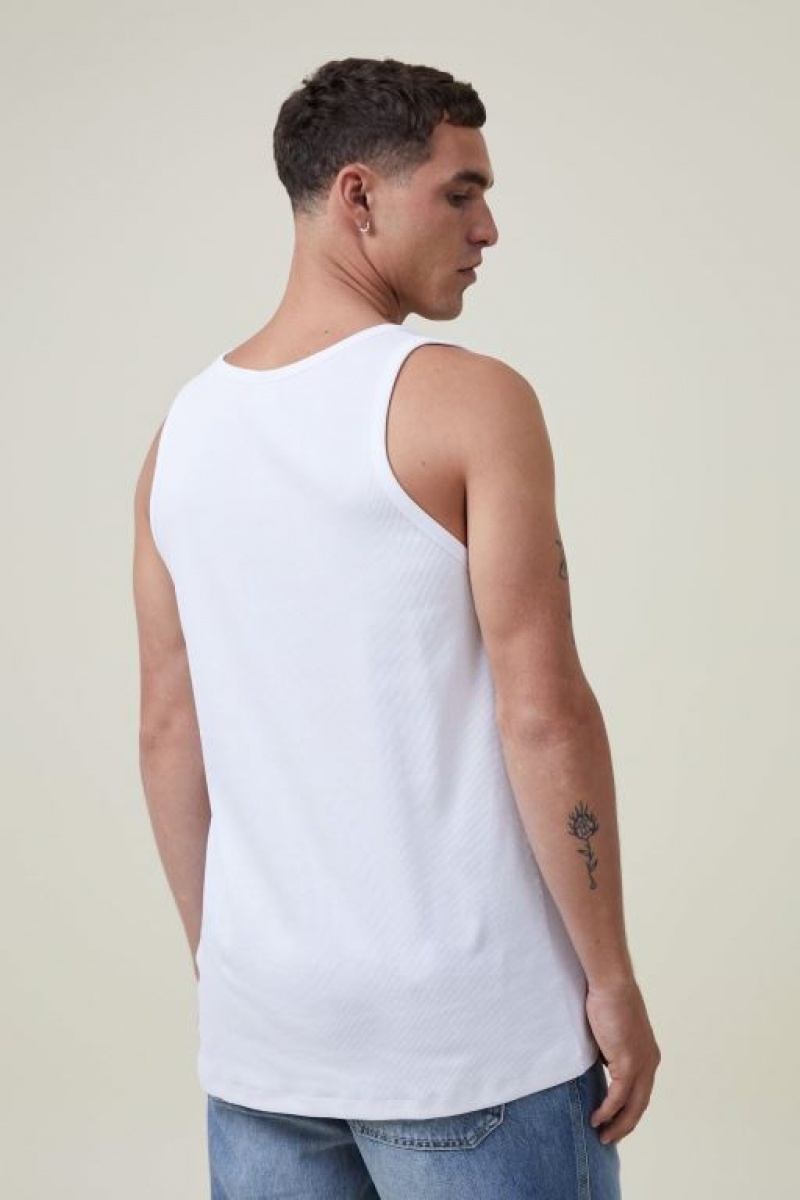 Cotton On Loose Fit Rib Men's Tanks White | 2lt1D4EIm4v