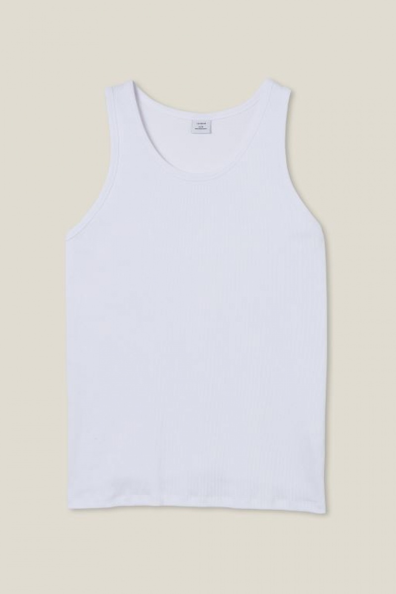 Cotton On Loose Fit Rib Men's Tanks White | 2lt1D4EIm4v