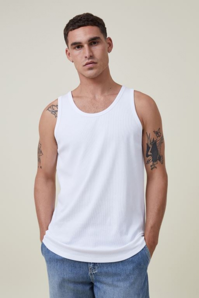 Cotton On Loose Fit Rib Men\'s Tanks White | 2lt1D4EIm4v