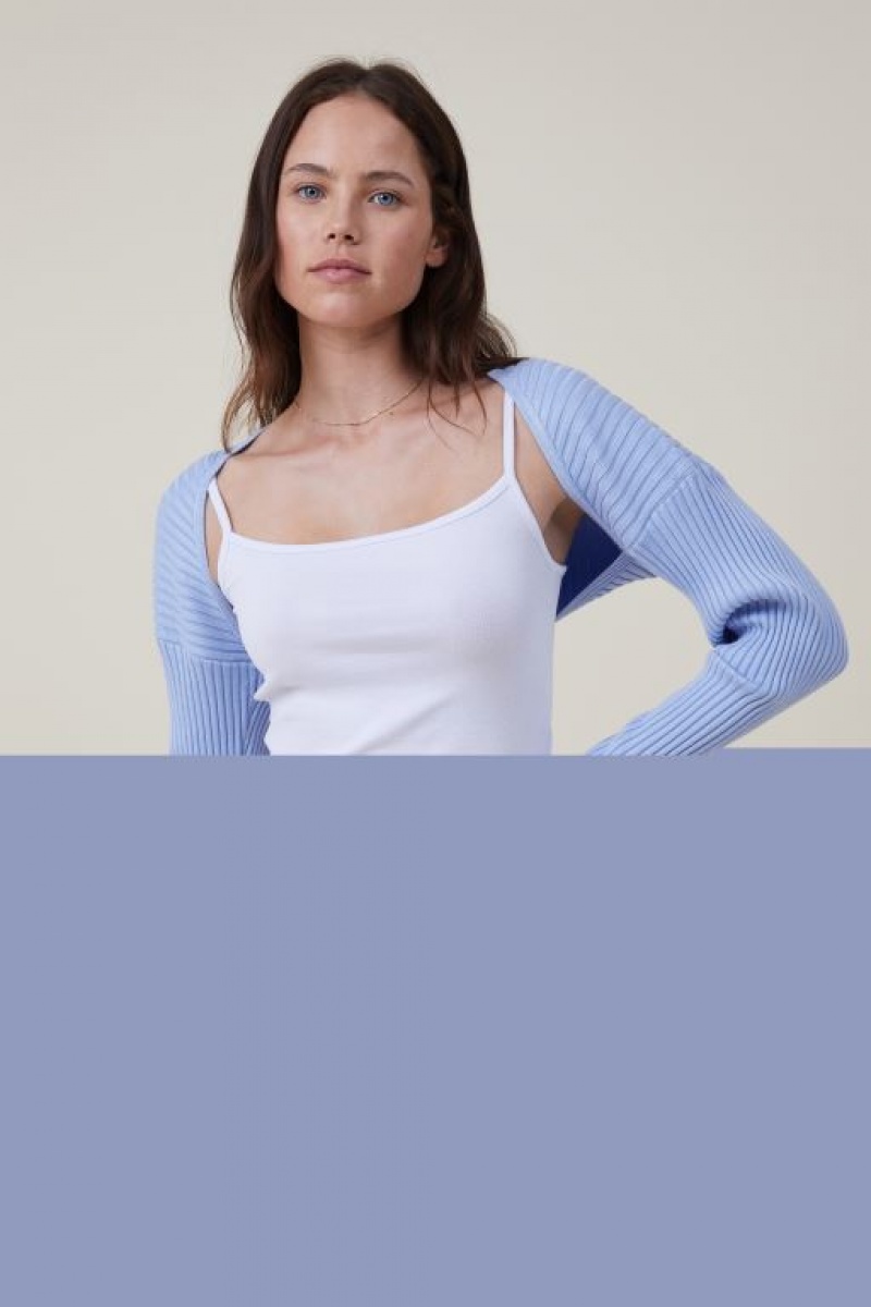 Cotton On Loose Rib Knit Shrug Women's Knitwear Blue | Dyn5MHVThNJ