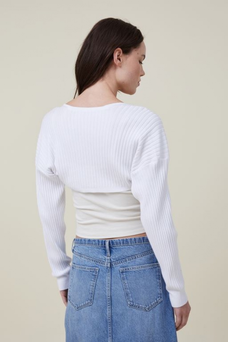 Cotton On Loose Rib Knit Shrug Women's Knitwear White | zobf1YCtPqU