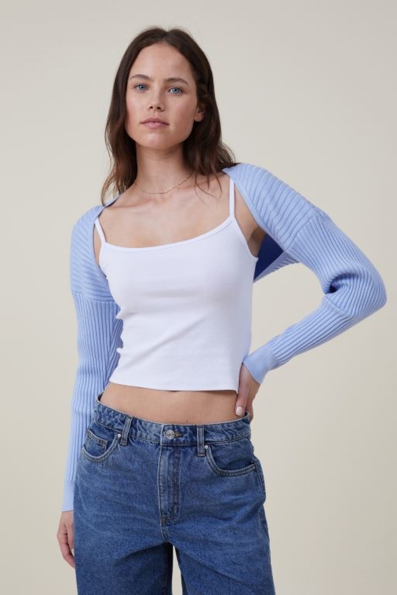 Cotton On Loose Rib Knit Shrug Women's Long Sleeve Blue | 4uB5Q2Bj7Ar