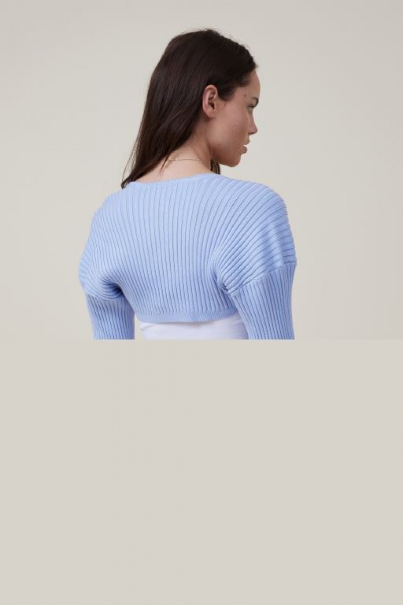 Cotton On Loose Rib Knit Shrug Women's Long Sleeve Blue | 4uB5Q2Bj7Ar