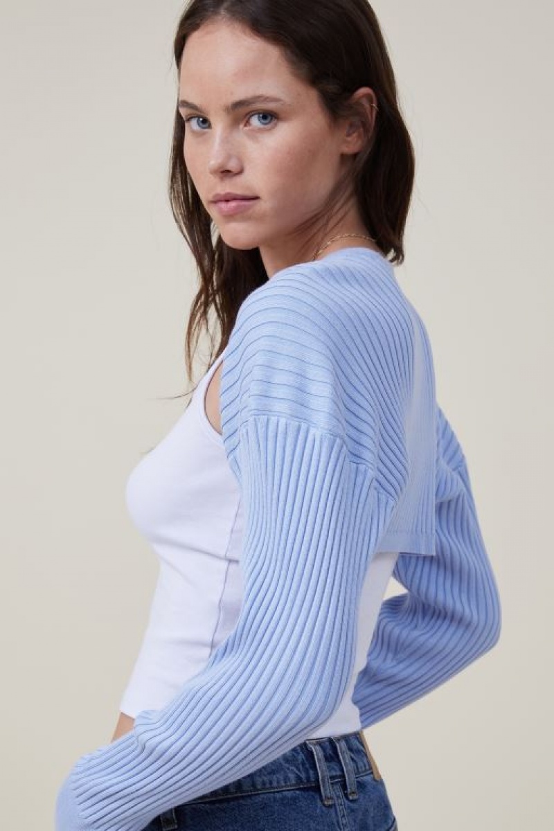 Cotton On Loose Rib Knit Shrug Women's Long Sleeve Blue | 4uB5Q2Bj7Ar