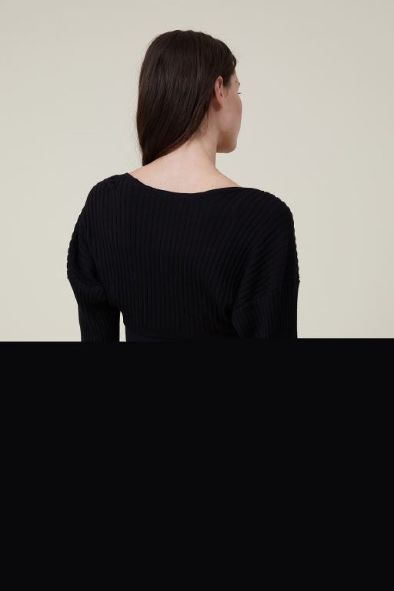 Cotton On Loose Rib Knit Shrug Women's Long Sleeve Black | WQ70Ed8ydNn