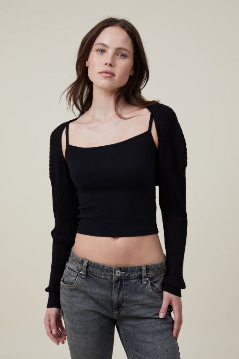 Cotton On Loose Rib Knit Shrug Women\'s Long Sleeve Black | WQ70Ed8ydNn
