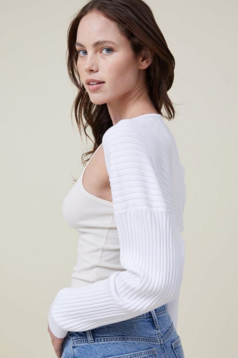 Cotton On Loose Rib Knit Shrug Women's Long Sleeve White | 0BQEtXVK2rt