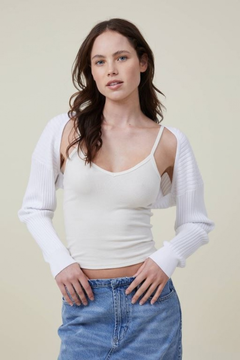 Cotton On Loose Rib Knit Shrug Women\'s Long Sleeve White | 0BQEtXVK2rt