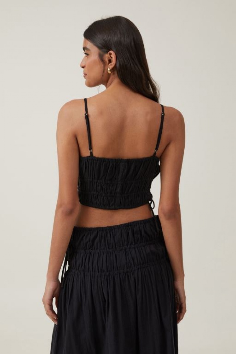 Cotton On Lucy Shirred Cami Women's Shirts Black | M4fG13MZRI0