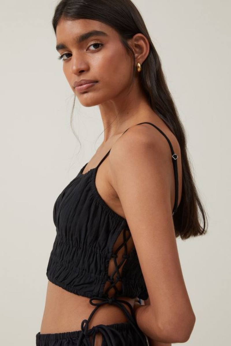 Cotton On Lucy Shirred Cami Women's Shirts Black | M4fG13MZRI0