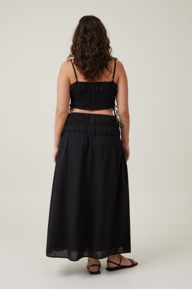 Cotton On Lucy Shirred Maxi Women's Skirt Black | pZvI3sRJYo3