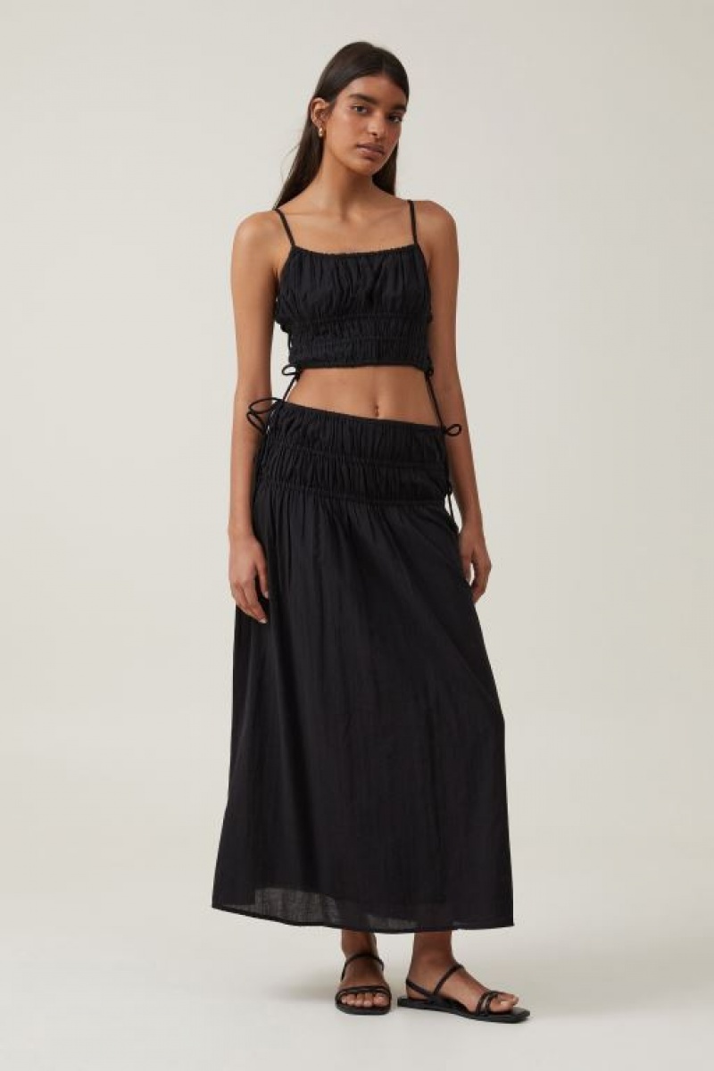 Cotton On Lucy Shirred Maxi Women's Skirt Black | pZvI3sRJYo3