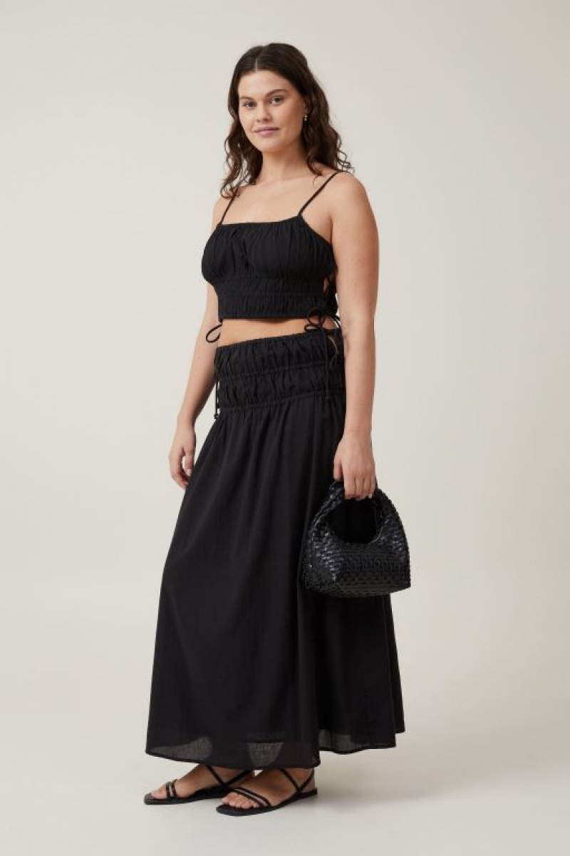 Cotton On Lucy Shirred Maxi Women\'s Skirt Black | pZvI3sRJYo3