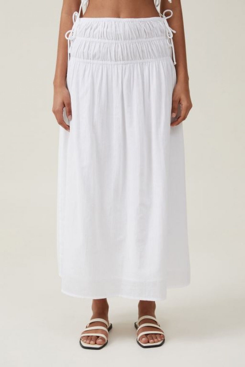 Cotton On Lucy Shirred Maxi Women's Skirt White | amSmxp4AEkg