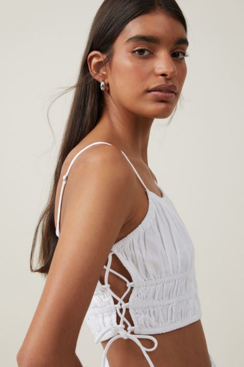 Cotton On Lucy Shirred Women's Cami White | g1Uji4lYUIs