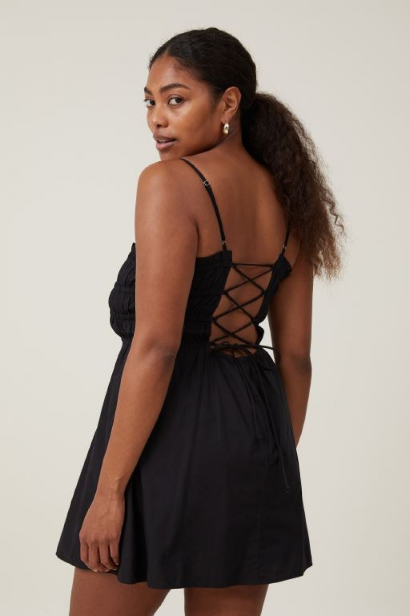 Cotton On Maddy Contrast Trim Women's Mini Dress Black | 6bHxzKCqulN