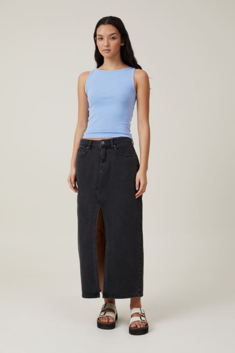 Cotton On Madison Boat Neck Women's Tanks Blue | DgbjF66JteG