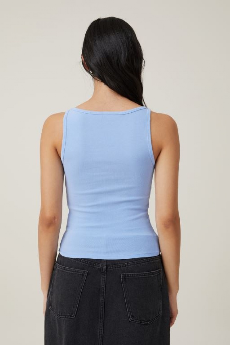 Cotton On Madison Boat Neck Women's Tanks Blue | DgbjF66JteG