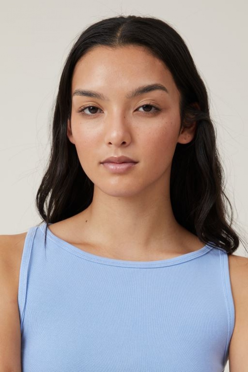 Cotton On Madison Boat Neck Women's Tanks Blue | DgbjF66JteG
