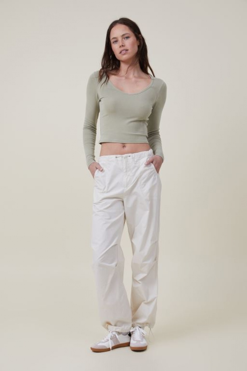 Cotton On Madison V Neck Top Women's Long Sleeve Olive | rihhWLVngIA