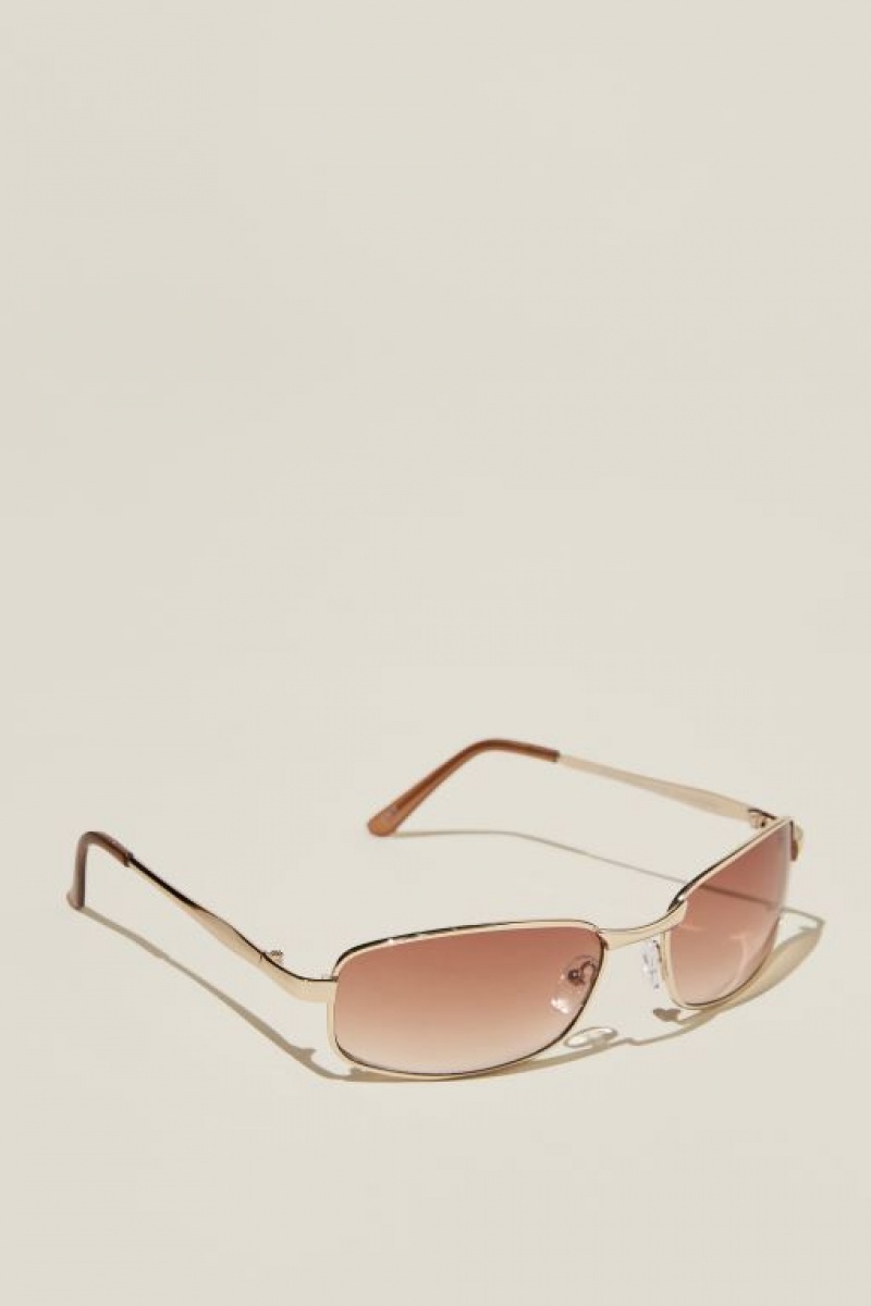 Cotton On Maeve Metal Racer Women's Sunglasses Gold / Brown | IQuIxonfcll