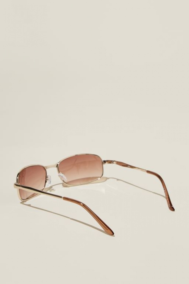 Cotton On Maeve Metal Racer Women's Sunglasses Gold / Brown | IQuIxonfcll