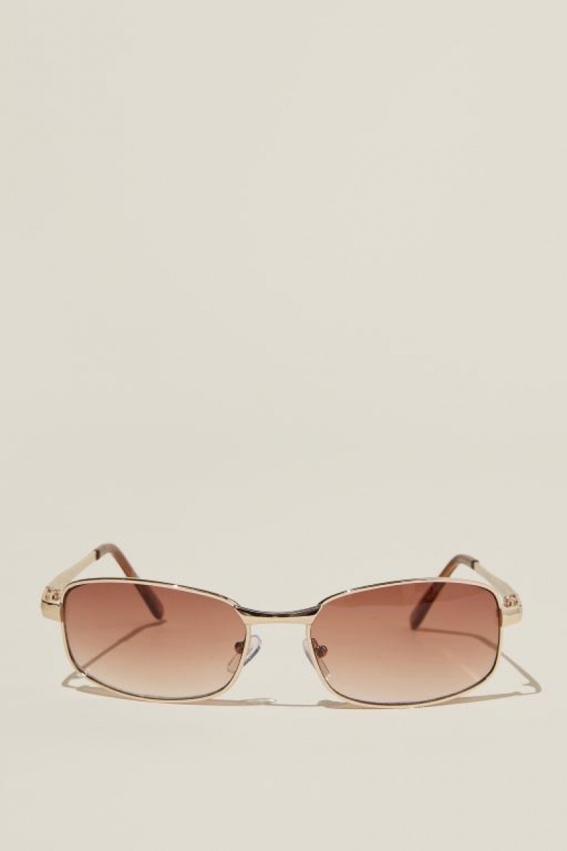Cotton On Maeve Metal Racer Women\'s Sunglasses Gold / Brown | IQuIxonfcll
