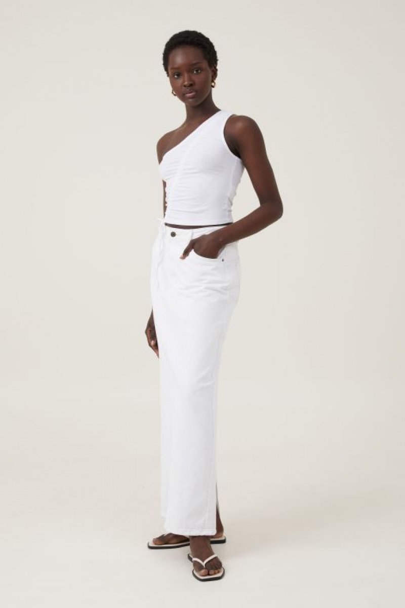 Cotton On Marli One Shoulder Rouched Women's Tanks White | kkvZ33E8c0Q