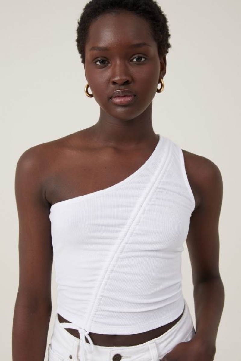 Cotton On Marli One Shoulder Rouched Women's Tanks White | kkvZ33E8c0Q