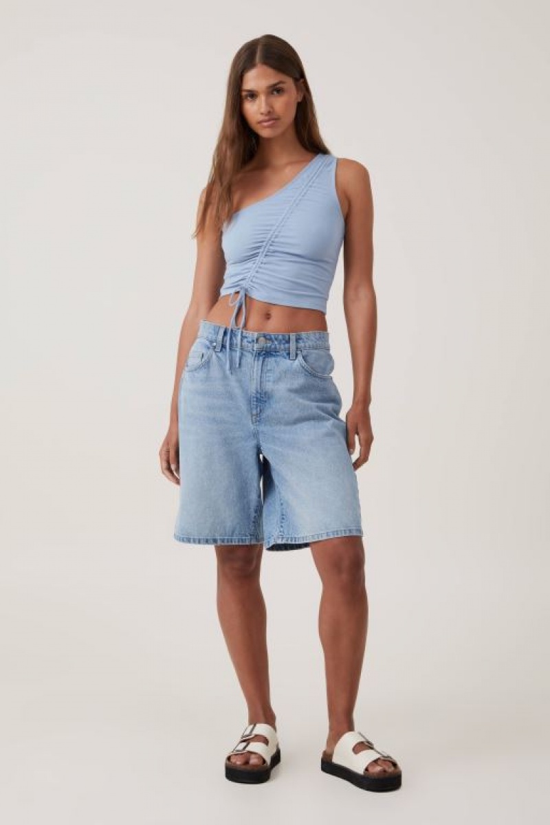 Cotton On Marli One Shoulder Rouched Women's Tanks Blue | Wm5ny8Z41ol