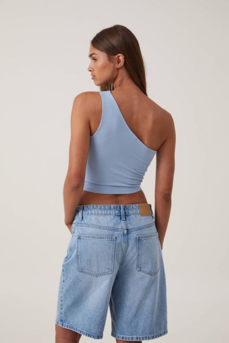 Cotton On Marli One Shoulder Rouched Women's Tanks Blue | Wm5ny8Z41ol