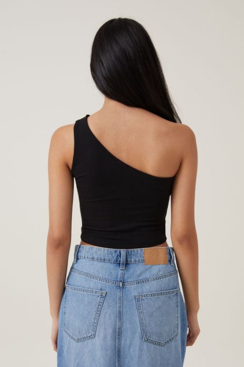 Cotton On Marli One Shoulder Rouched Women's Tanks Black | eO0D4d3IImu