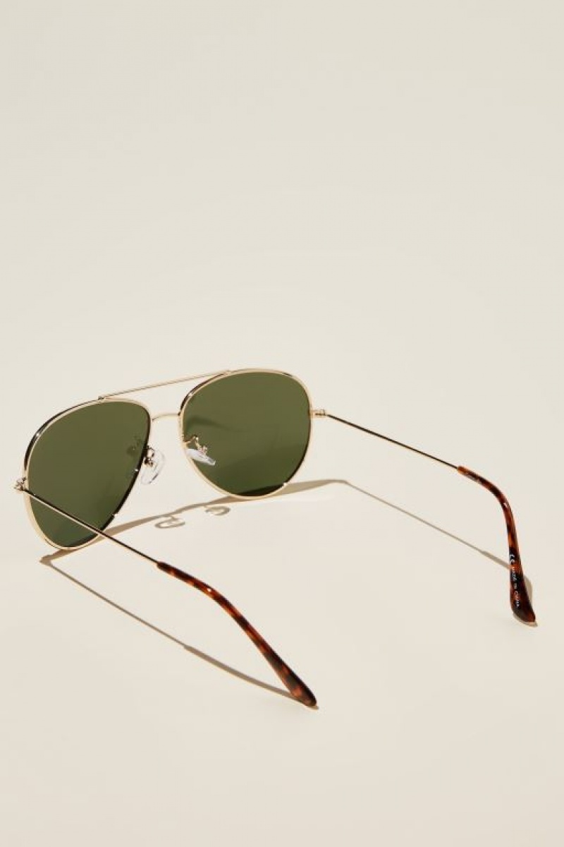Cotton On Marshall Polarized Men's Sunglasses Gold / Green | UUbUSsN5wa6
