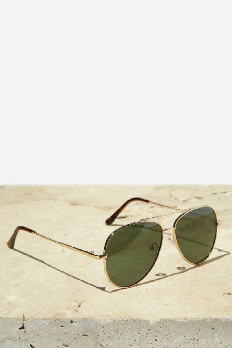 Cotton On Marshall Polarized Men's Sunglasses Gold / Green | UUbUSsN5wa6