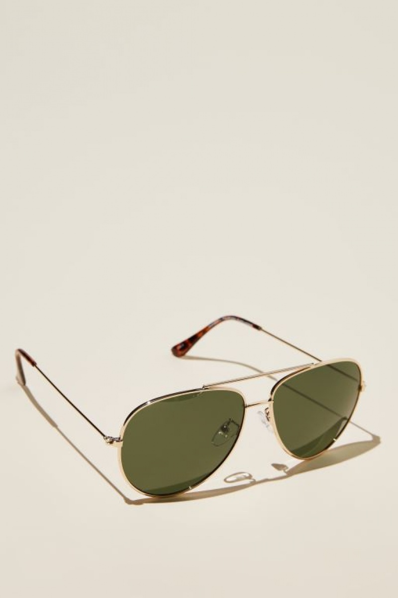 Cotton On Marshall Polarized Men\'s Sunglasses Gold / Green | UUbUSsN5wa6