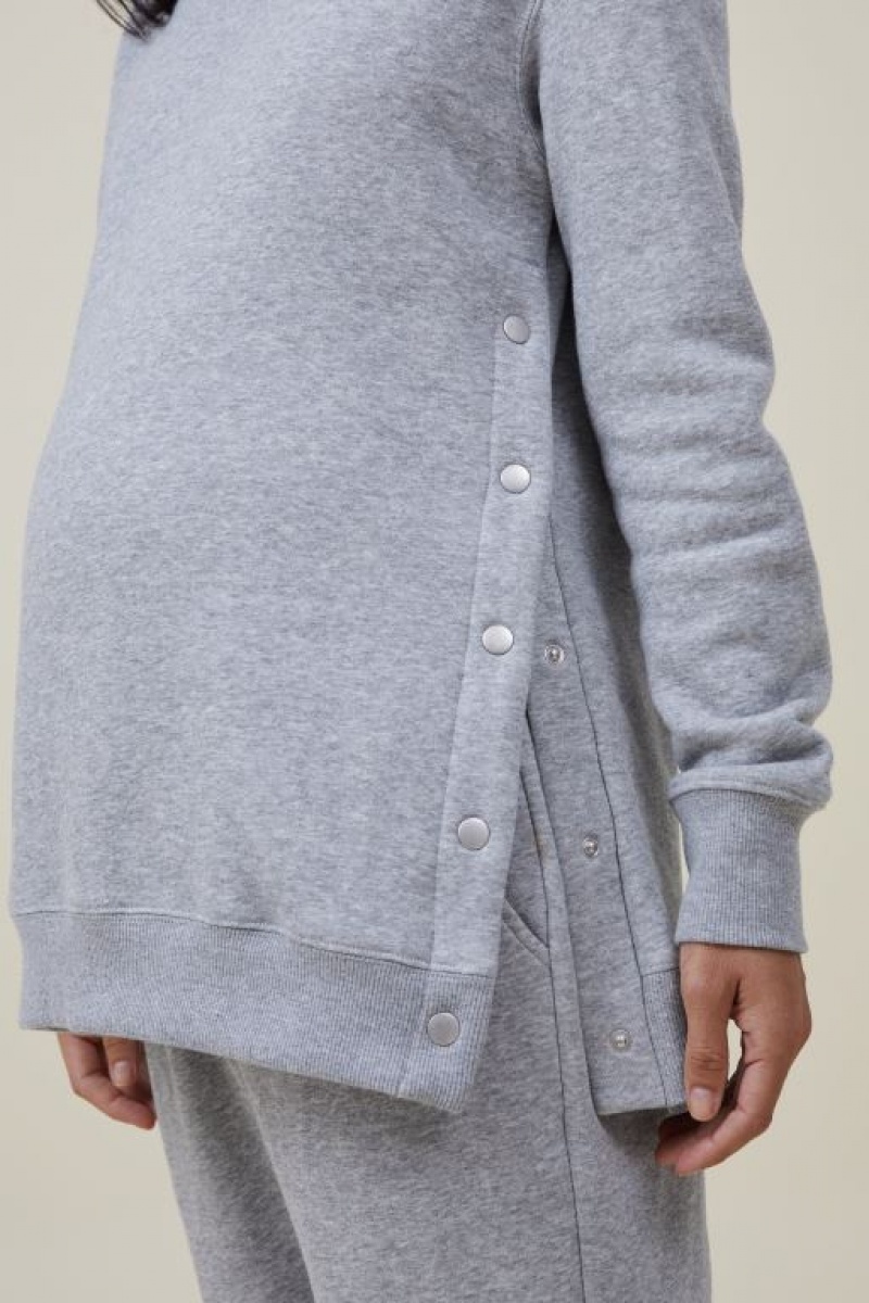 Cotton On Maternity Classic Stud Side Crew Fleece Women's Track Pants Grey | hZQ1HQHgiqh