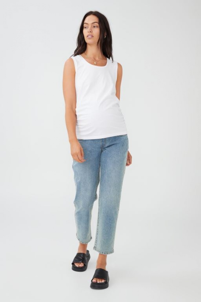 Cotton On Maternity Everyday Gathered Side Women's Tanks White | aNjG3yuQaAt